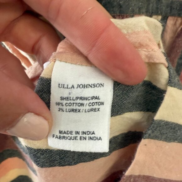 Ulla Johnson Amba Top Pink Rosewood Striped Ruffle Sleeve V Neck Blouse - Picture 8 of 8